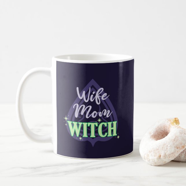 Monogrammed Wife Mom Witch - Funny Halloween       Coffee Mug (With Donut)