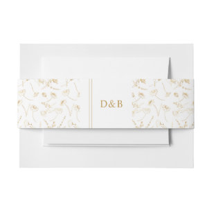 Monogrammed Wildflower Sketch White Gold Wedding Invitation Belly Band