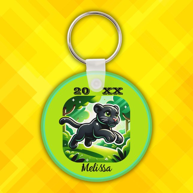Monogrammed with Black and Green Panther Cub | Keychain (Creator Uploaded)