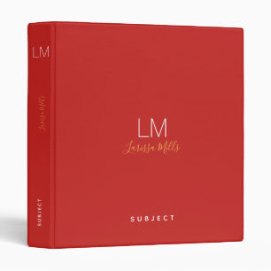 monogrammed with custom subject, red binder