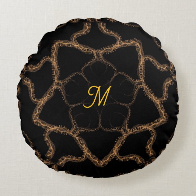 Monogrammed with tan design round pillow (Front)