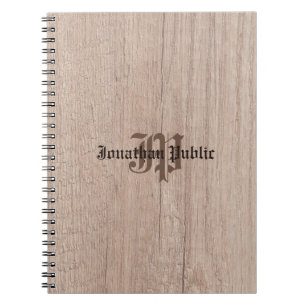 Monogrammed Wood Board Look Old Script Template Notebook