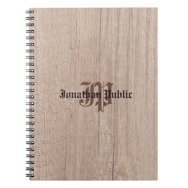 Monogrammed Wood Board Look Old Script Template Notebook (Front)