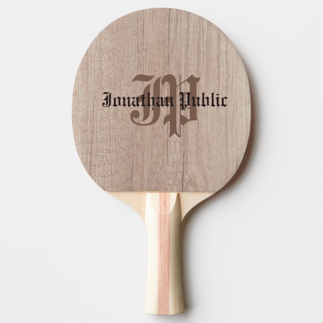 Monogrammed Wood Board Plank Look Old Script Ping Pong Paddle (Front)