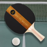 Monogrammed wood colour stripe on black ping pong paddle<br><div class="desc">Monogrammed,  elegant,  simple and modern design on black background with a vertical wood colour stripe to personalize with your initial and name</div>