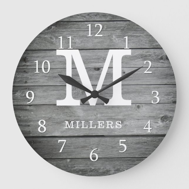 Monogrammed Wood Farmhouse Large Clock (Front)