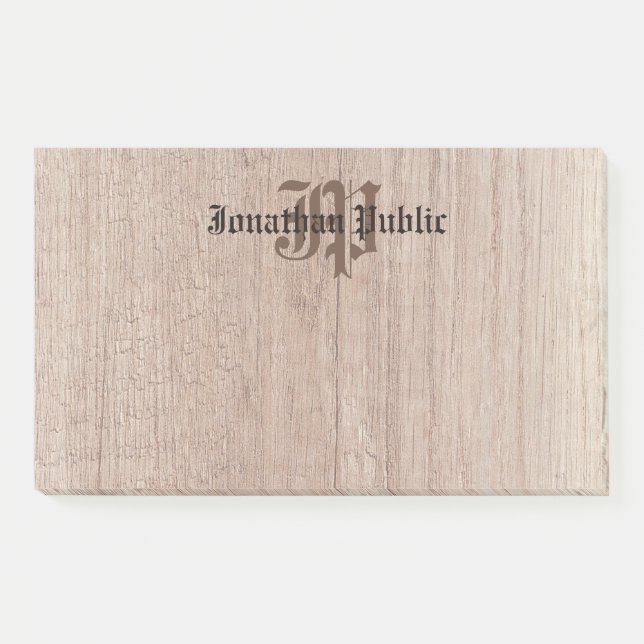 Monogrammed Wood Look Old Script Template Post-it Notes (Front)