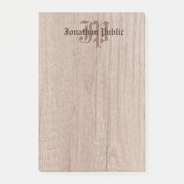 Monogrammed Wood Look Old Script Template Post-it Notes (Front)