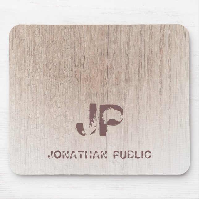 Monogrammed Wood Look Template Distressed Text Mouse Pad (Front)