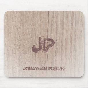 Monogrammed Wood Look Trendy Elegant Template Mouse Pad