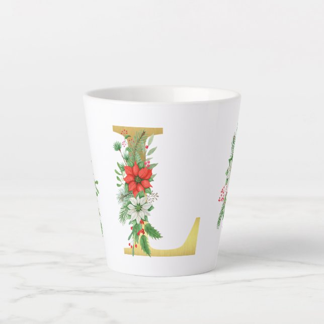 Monogrammed Xmas Latte Mug-Gold Letter Latte Mug (Front)