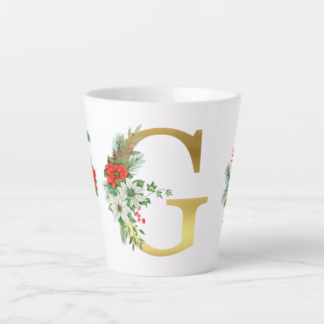Monogrammed Xmas Latte Mug- Gold Letter Latte Mug (Front)