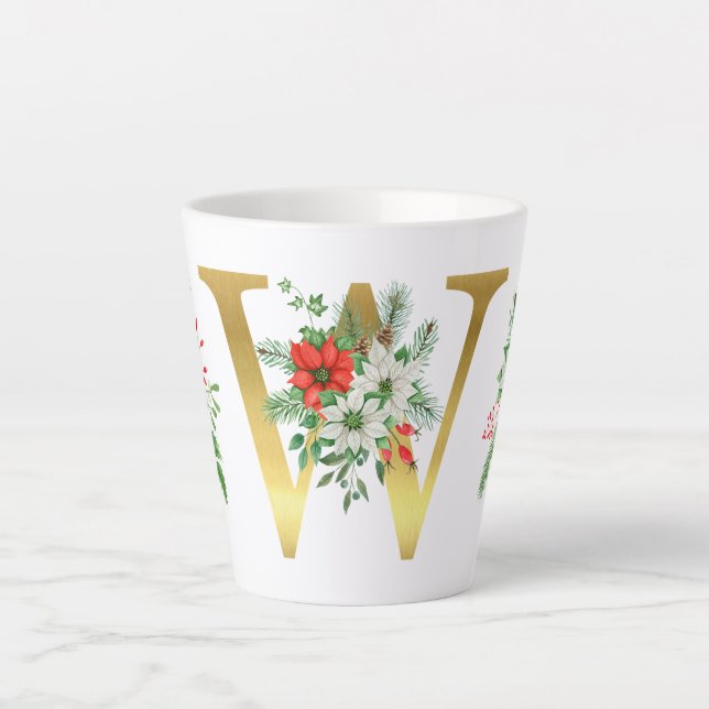 Monogrammed Xmas Latte Mug-Gold Letter Latte Mug (Front)