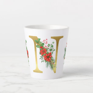 Monogrammed Xmas Latte Mug-Gold Letter Latte Mug