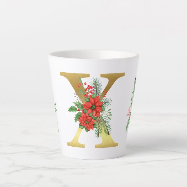 Monogrammed Xmas Latte Mug- Gold Letter Latte Mug (Front)