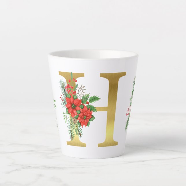 Monogrammed Xmas Latte Mug-Gold Letter Latte Mug (Front)