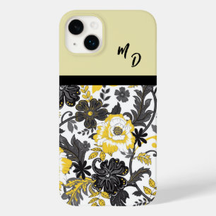 Monogrammed Yellow and Grey Floral  Case-Mate iPhone 14 Plus Case