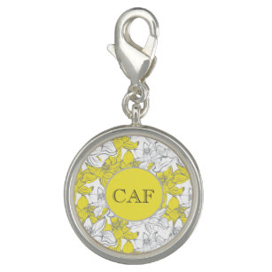 Monogrammed Yellow and Grey Floral  Charm