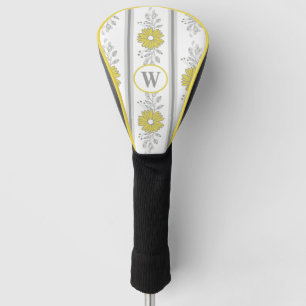 Monogrammed Yellow and Grey Floral  Golf Head Cover