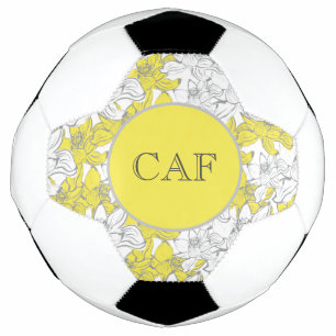 Monogrammed Yellow and Grey Floral  Soccer Ball