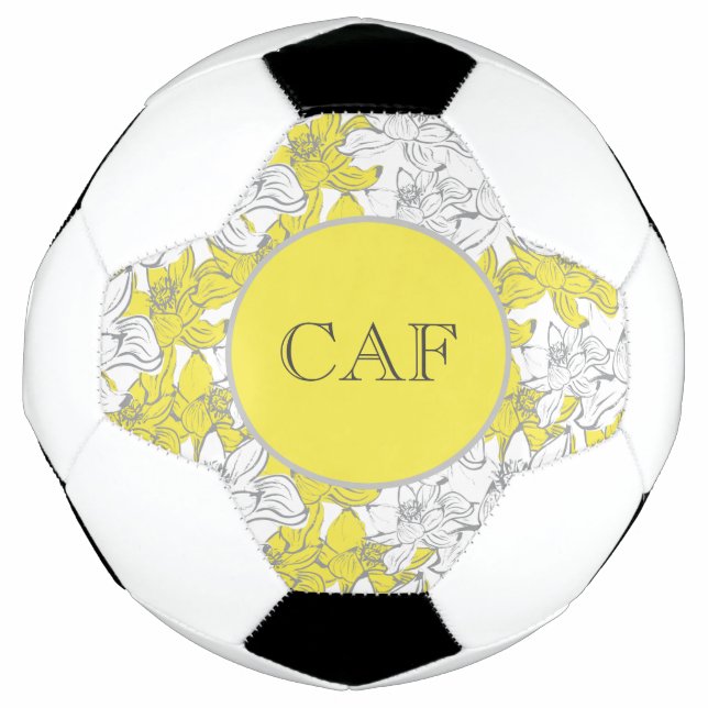 Monogrammed Yellow and Grey Floral  Soccer Ball (Front)