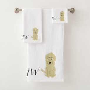 Monogrammed Yellow Goldendoddle Dog Design Bath Towel Set