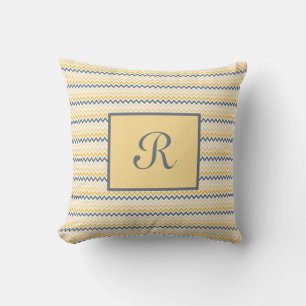 Monogrammed Yellow Grey Chevron Script Font  Throw Pillow