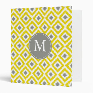 Monogrammed Yellow Grey Diamond Ikat Pattern Binder