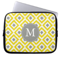 Monogrammed Yellow Grey Diamond Ikat Pattern