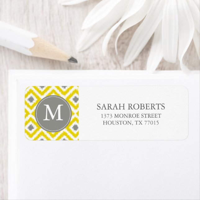 Monogrammed Yellow Grey Diamonds Ikat Pattern (Insitu)