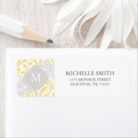 Monogrammed Yellow Grey Floral Damask Pattern