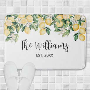 Monogrammed Yellow Lemon Tree Bath Mat