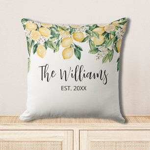 Monogrammed Yellow Lemon Tree Throw Pillow