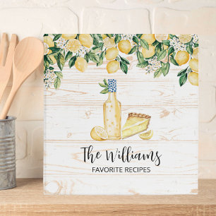 Monogrammed Yellow Lemon Tree White Wood Recipe Binder