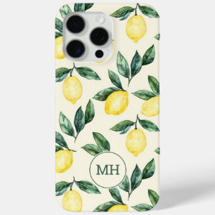Monogrammed Yellow Lemons Pattern Modern Initials iPhone 15 Pro Max Case