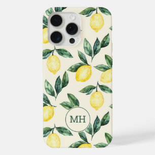 Monogrammed Yellow Lemons Pattern Modern Initials iPhone 15 Pro Max Case