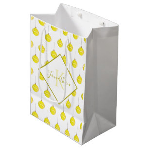 Monogrammed Yellow Tennis Ball Ornament Christmas Medium Gift Bag