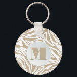 Monogrammed Zebra Animal Print Keychain<br><div class="desc">A stylish keychain features your monogram initial on a tan and white wild animal print pattern. Create for yourself or give as a gift. MATCHING items in our store.</div>