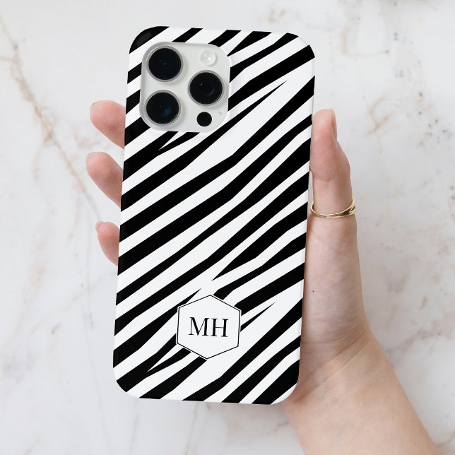 Monogrammed Zebra Black and White Chic Pattern Case-Mate iPhone Case (Monogrammed Zebra Black and White Chic Pattern Case-Mate iPhone Case)