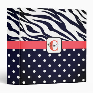 Monogrammed Zebra Polka-Dotted Binder