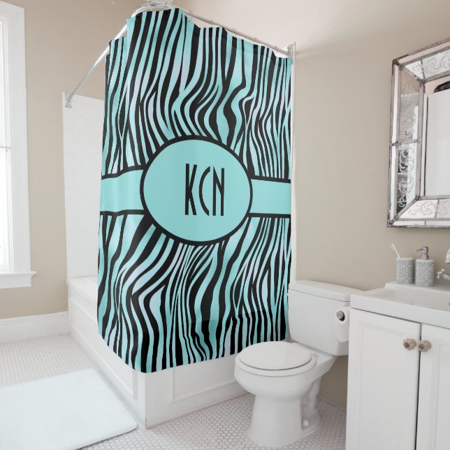 Monogrammed Zebra Print Black and Teal Turquoise (In Situ)