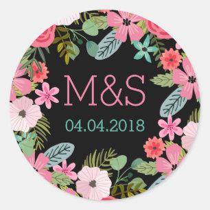 Monogrammes autocollants mariage floral Boho