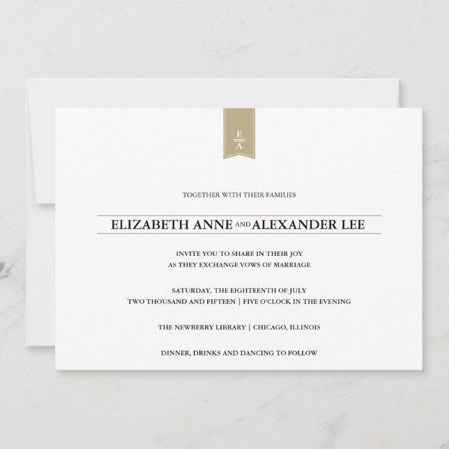 Monogrammes classiques Faire-part de mariage d'or (Devant)