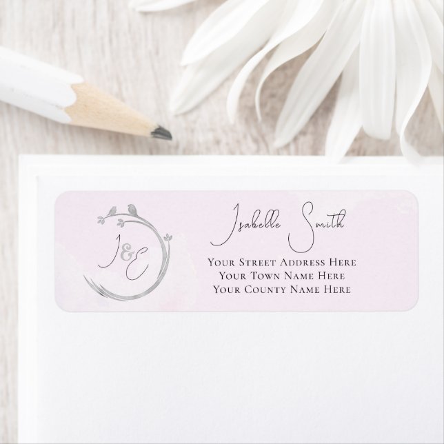 Monogrammes Gris Aquarelle Lovebird Wreath Rose (En situation)