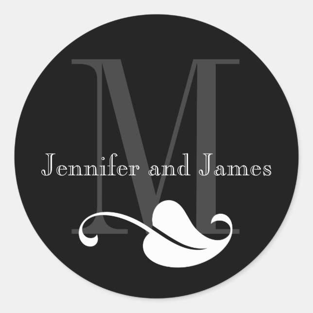 Monogrammes noirs et blancs Stickers de mariage (Devant)