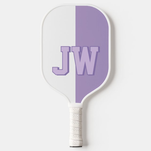 Monograms Add your name Purple & White Pickleball Paddle (Front)