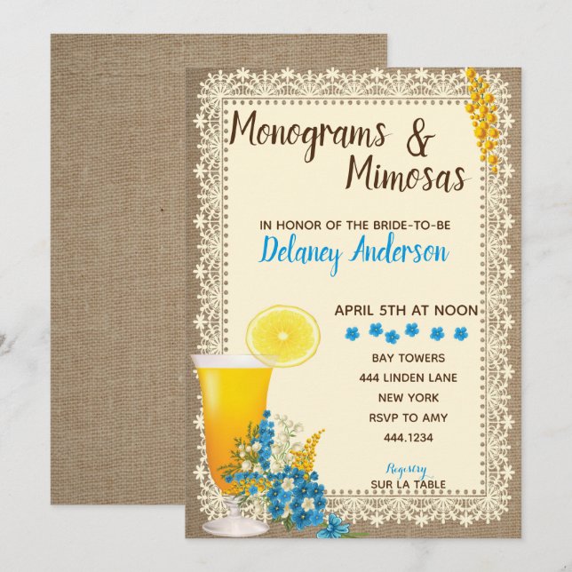 Monograms and Mimosas Bridal Shower Invitations (Front/Back)