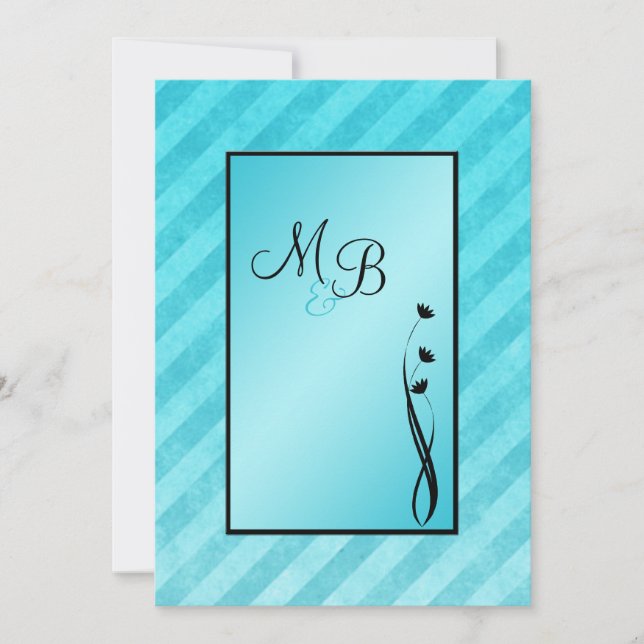 Monograms Aqua, Black Floral Stripe Invitation (Front)