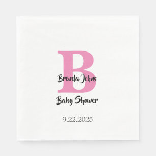 Monograms Baby Shower Pink White Cute Elegant Napkin