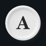 Monograms Black White Simple Cute Wedding Birthday Paper Plate<br><div class="desc">Designed with text template for monogrammed initial which you can customize!</div>